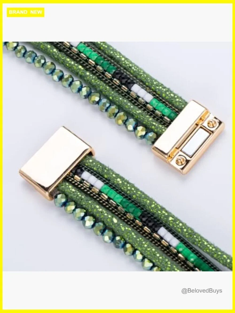 Leather Wrap Bracelet Crystal Beaded Boho Cuff Magnetic Clasp Stone Charm